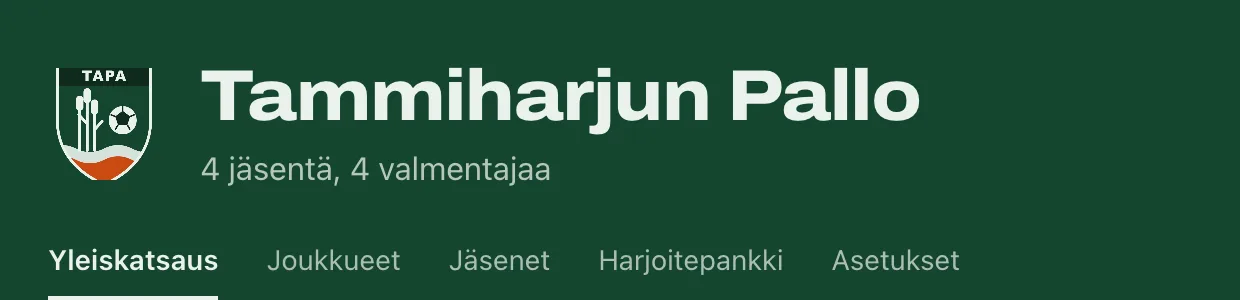 Seuran sivun yläosa, jossa on seuran logo ja nimi