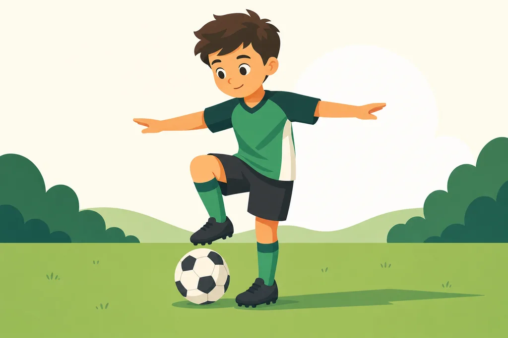 Juniori tasapainoilee yhdellä jalalla jalka pallon päällä