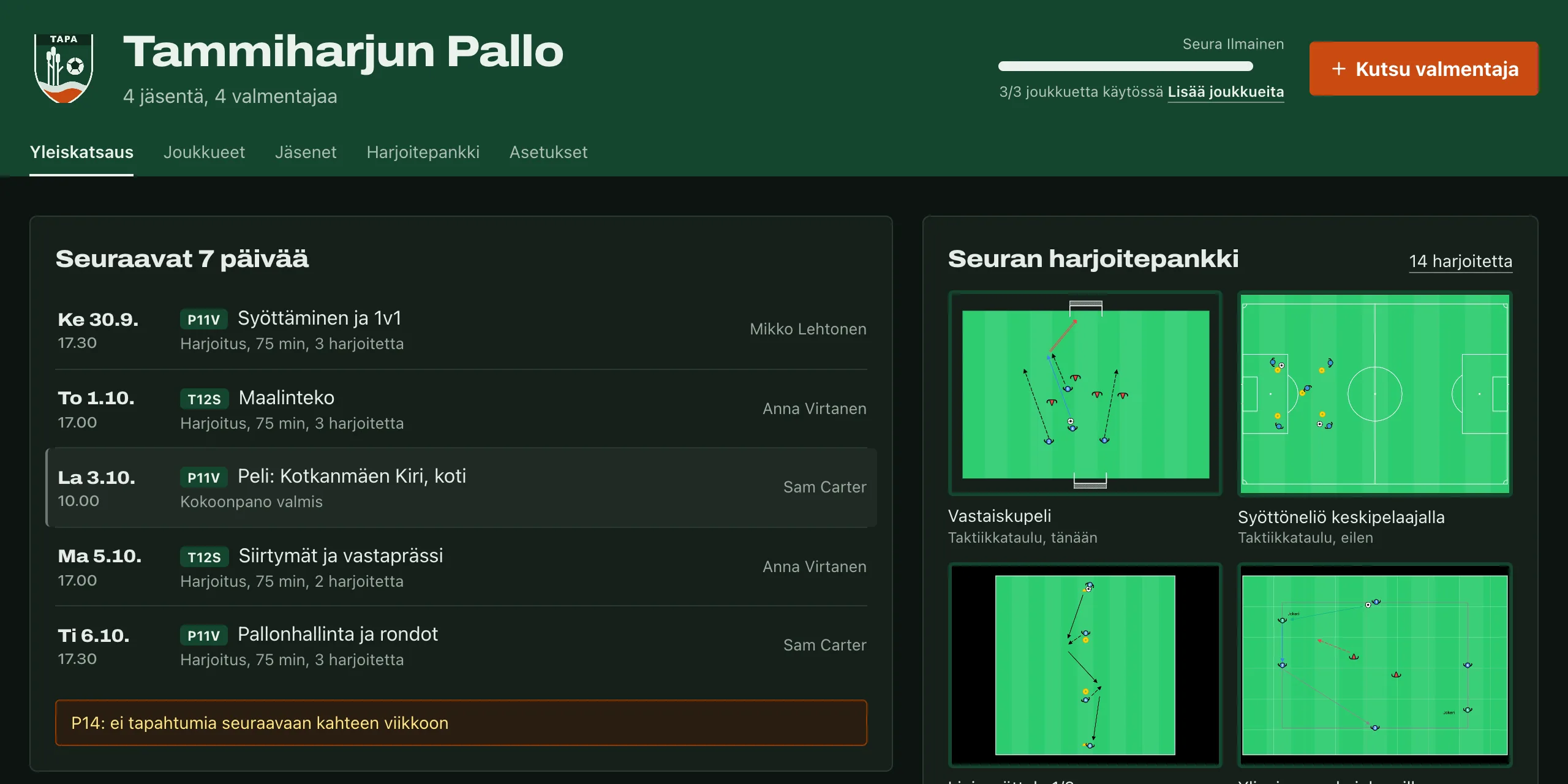 Seuran yleiskatsaus: seuraavat 7 päivää, pelit merkittyinä